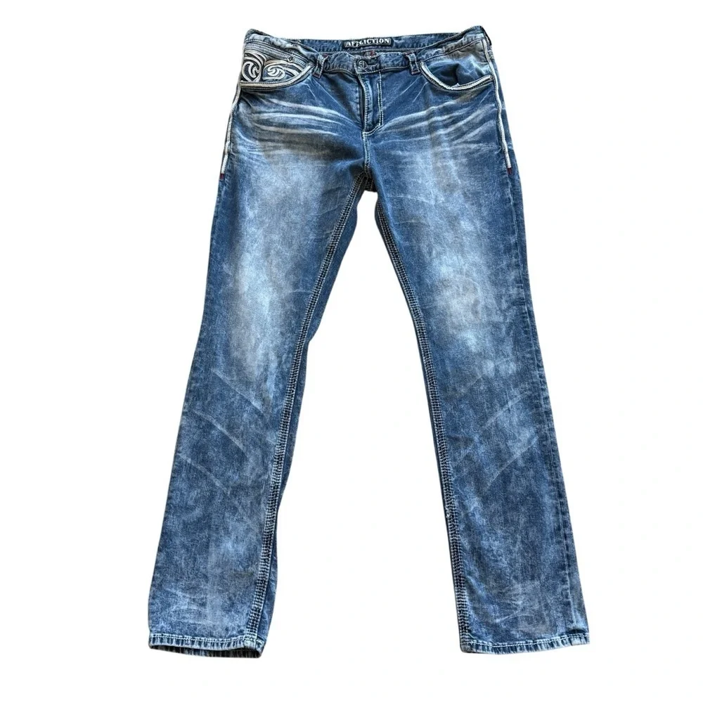 VINTAGE Y2K Affliction Black Premium Jeans Mens ACE 40x34 Acid Wash Straight Leg